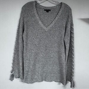 American Eagle Outfitters Gray, Cable Knit Sleeves, V Neck Sweater Preppy Y2K, S